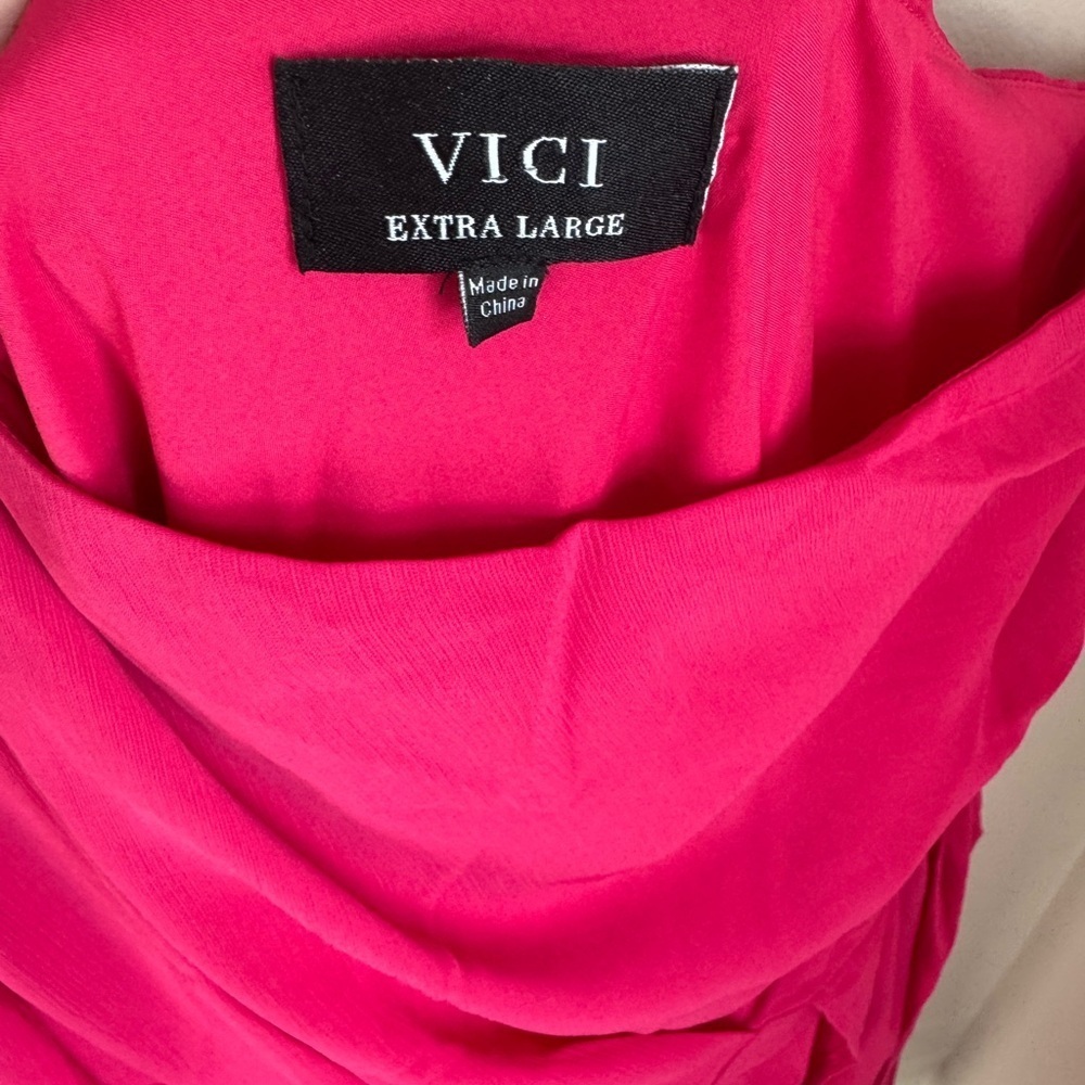 Vici Las Vegas One Shoulder Fringe Trim Pink Mini Dress XL - Picture 10 of 12